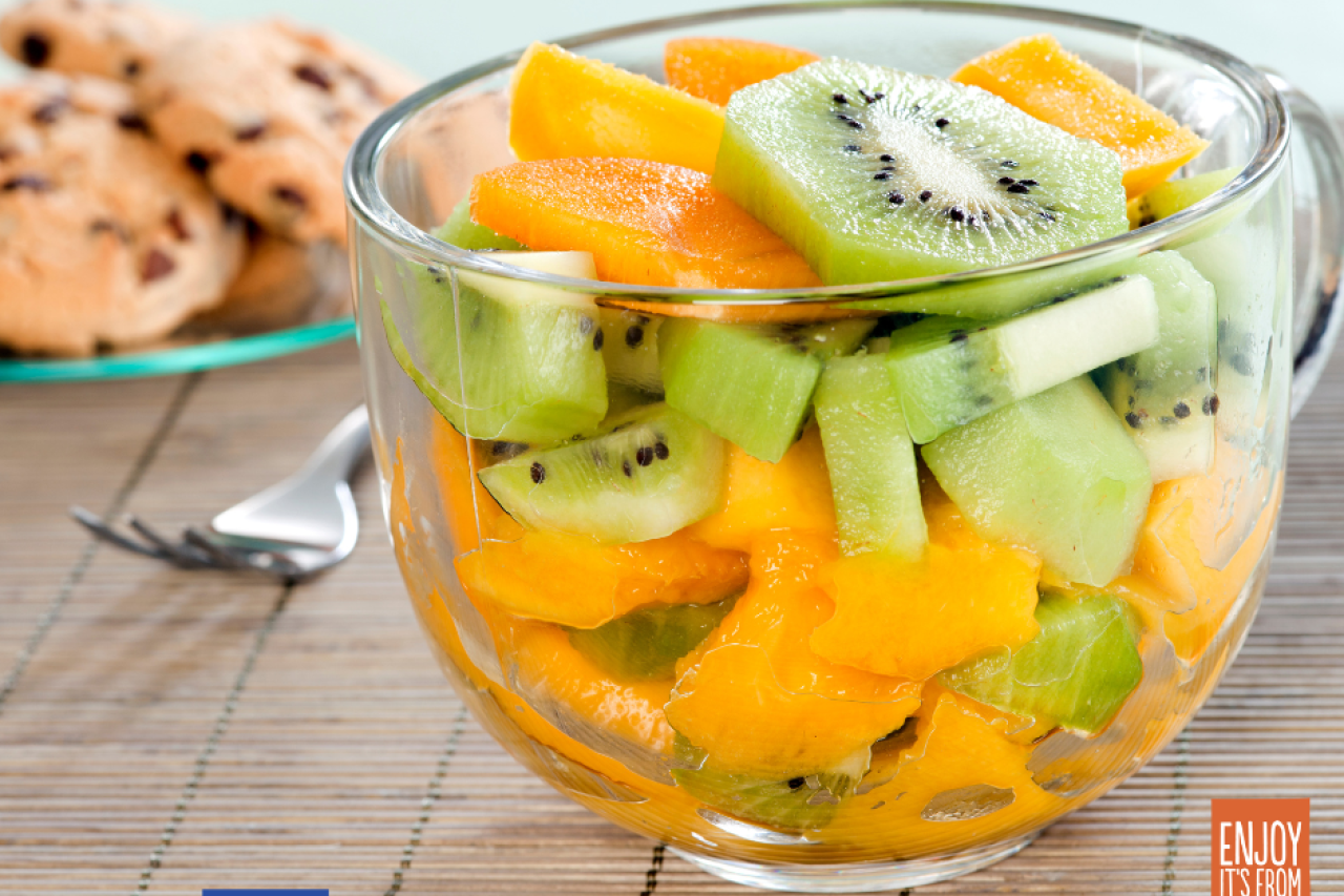 Greek-Inspired Fruit Salad with European Canned Peaches and Kiwis